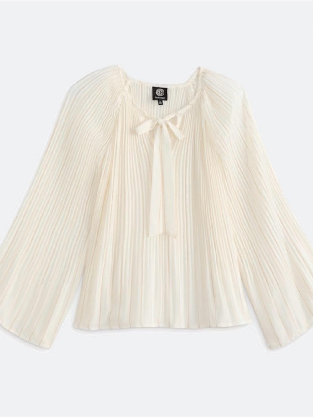 bobeau Cream Pleated Tie-Neck Blouse